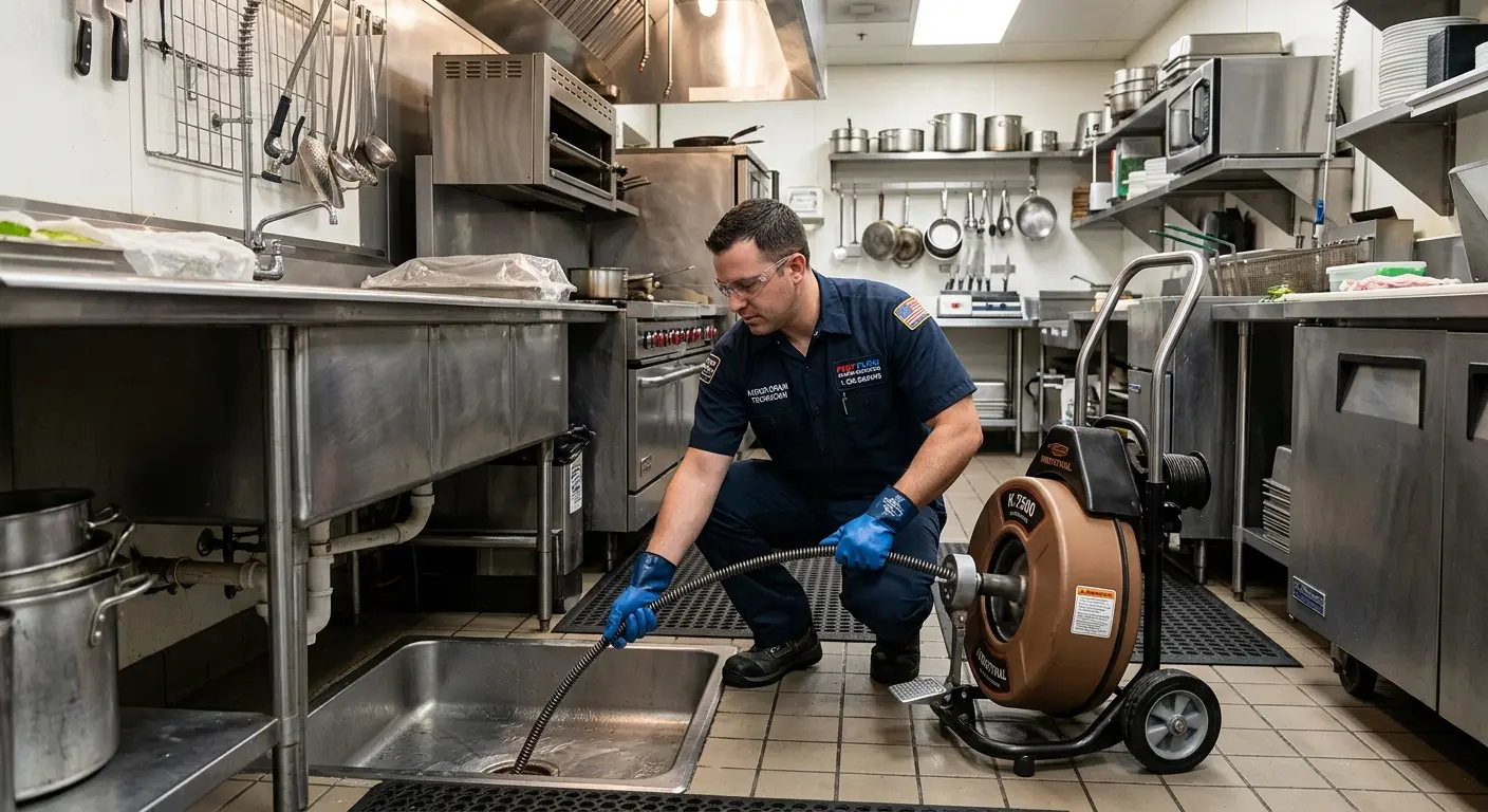 Commercial drain cleaning service in a restaurant kitchen in Phillipsburg