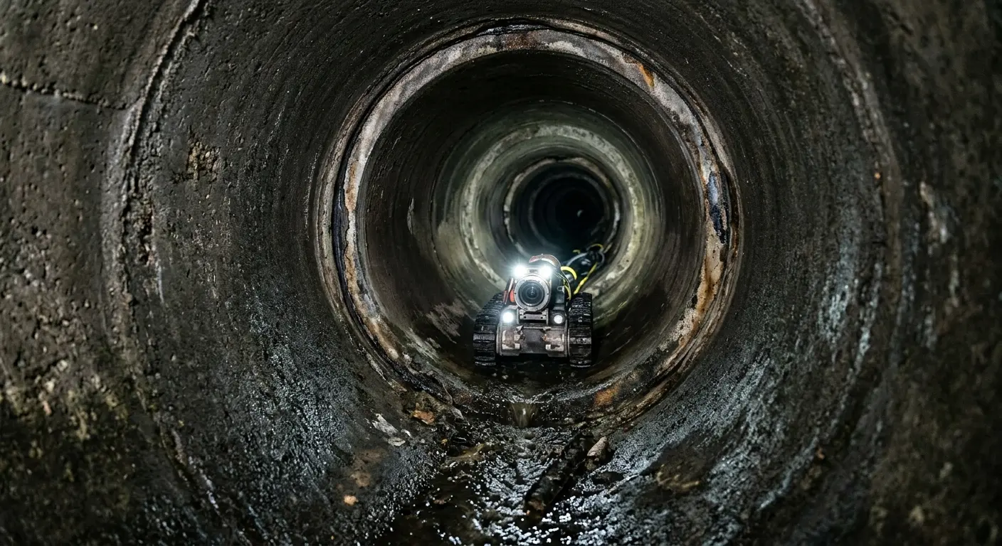 Robotic sewer camera inspecting pipe interior for Drain Snake Service in Phillipsburg